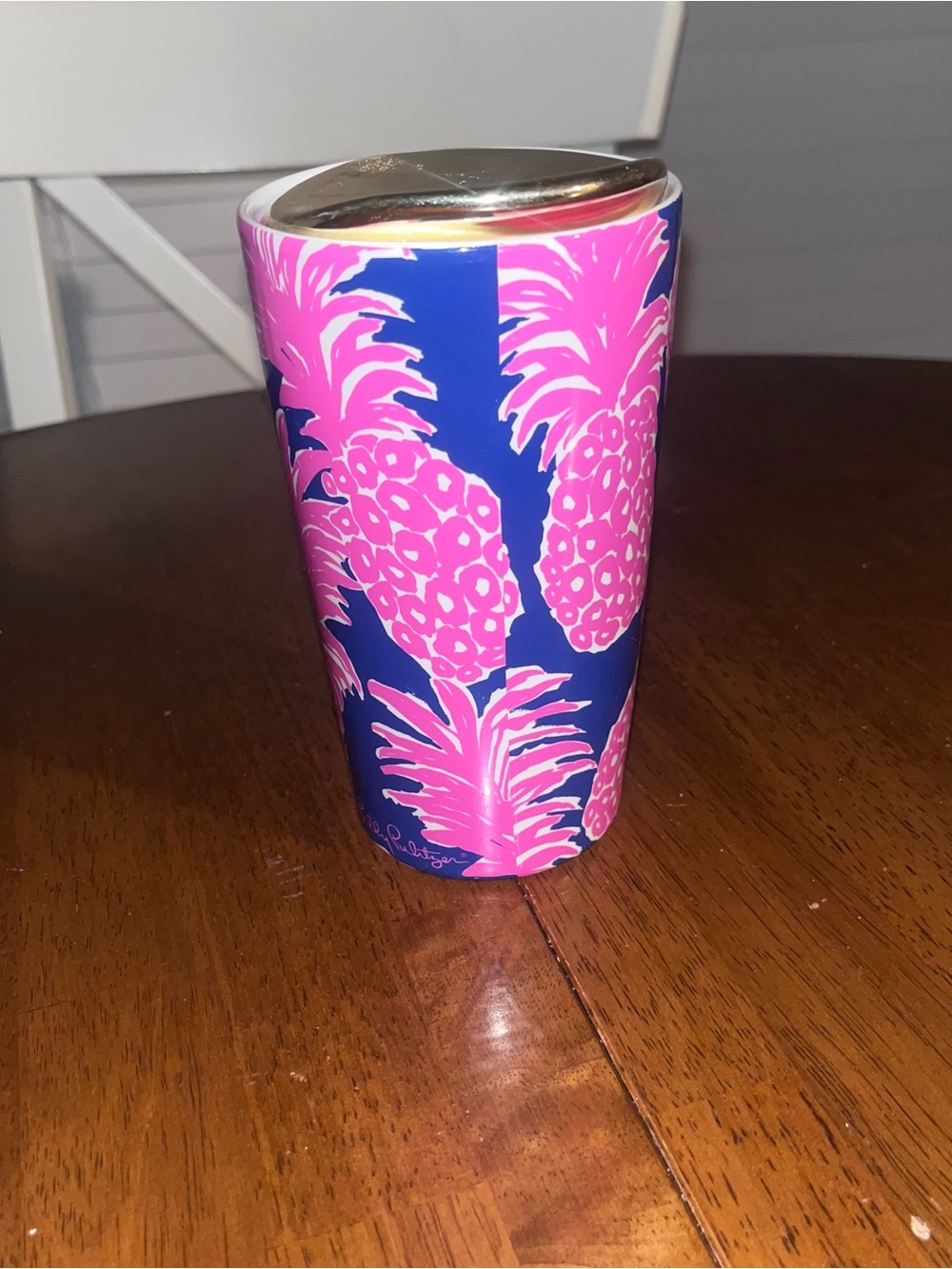 Lilly Pulitzer Pink Dot Insulated Tumbler with Gold Rim